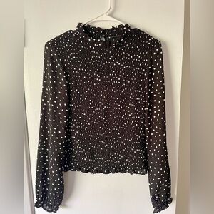 Streetwear Society Black Polka Dot Smocked Blouse Size M